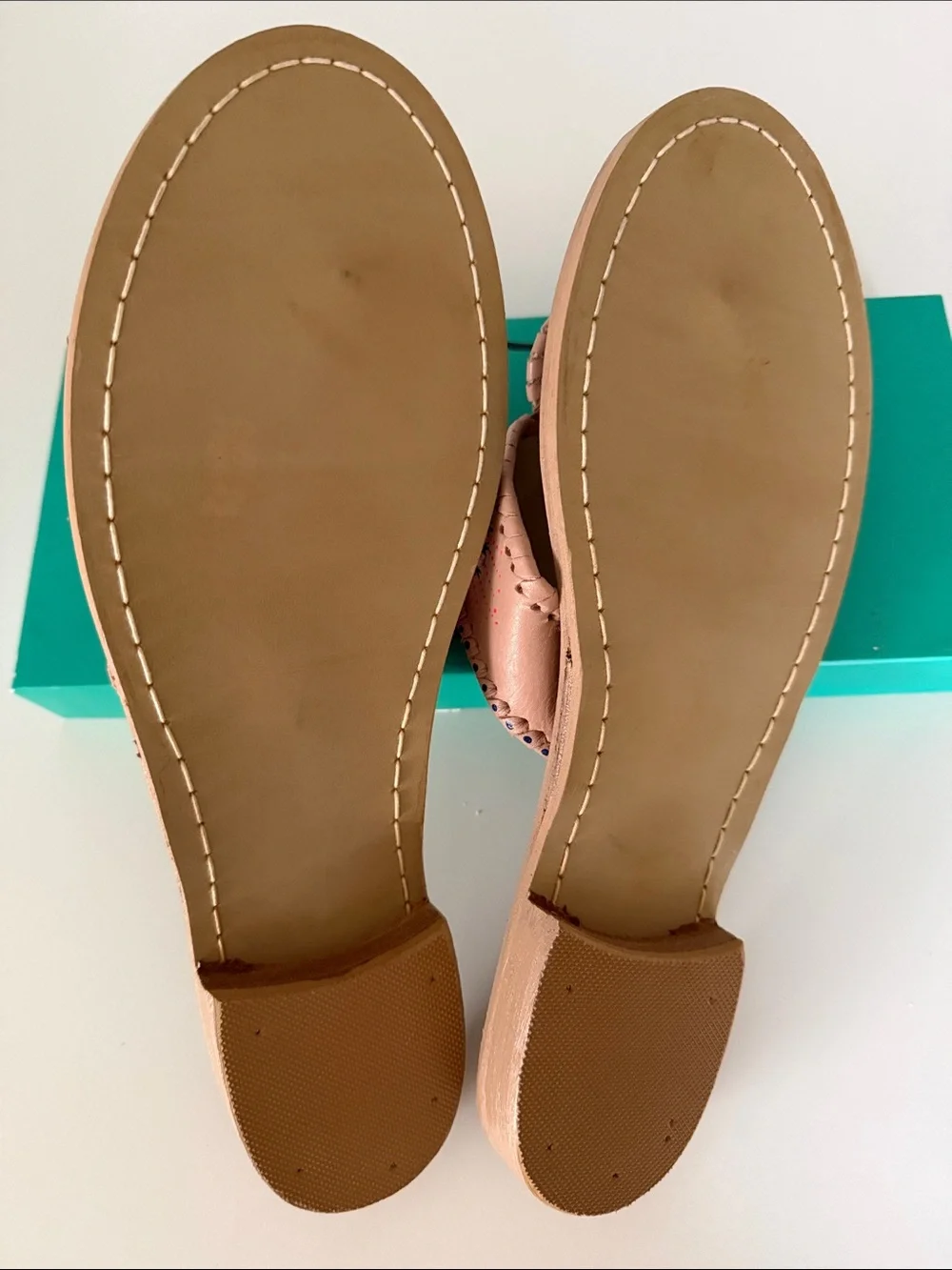 Jack Rogers Blush Pink / Nude Hand painted  Leather Thong Sandals